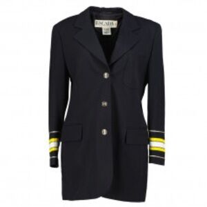 Escada by Margaretha Ley Vintage 80s Nautical Wool Blazer sequin cuffs Black